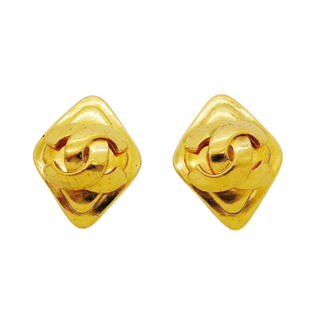 Chanel Earrings, Coco Mark, Diamond Shape, GP Plated Gold, Women's